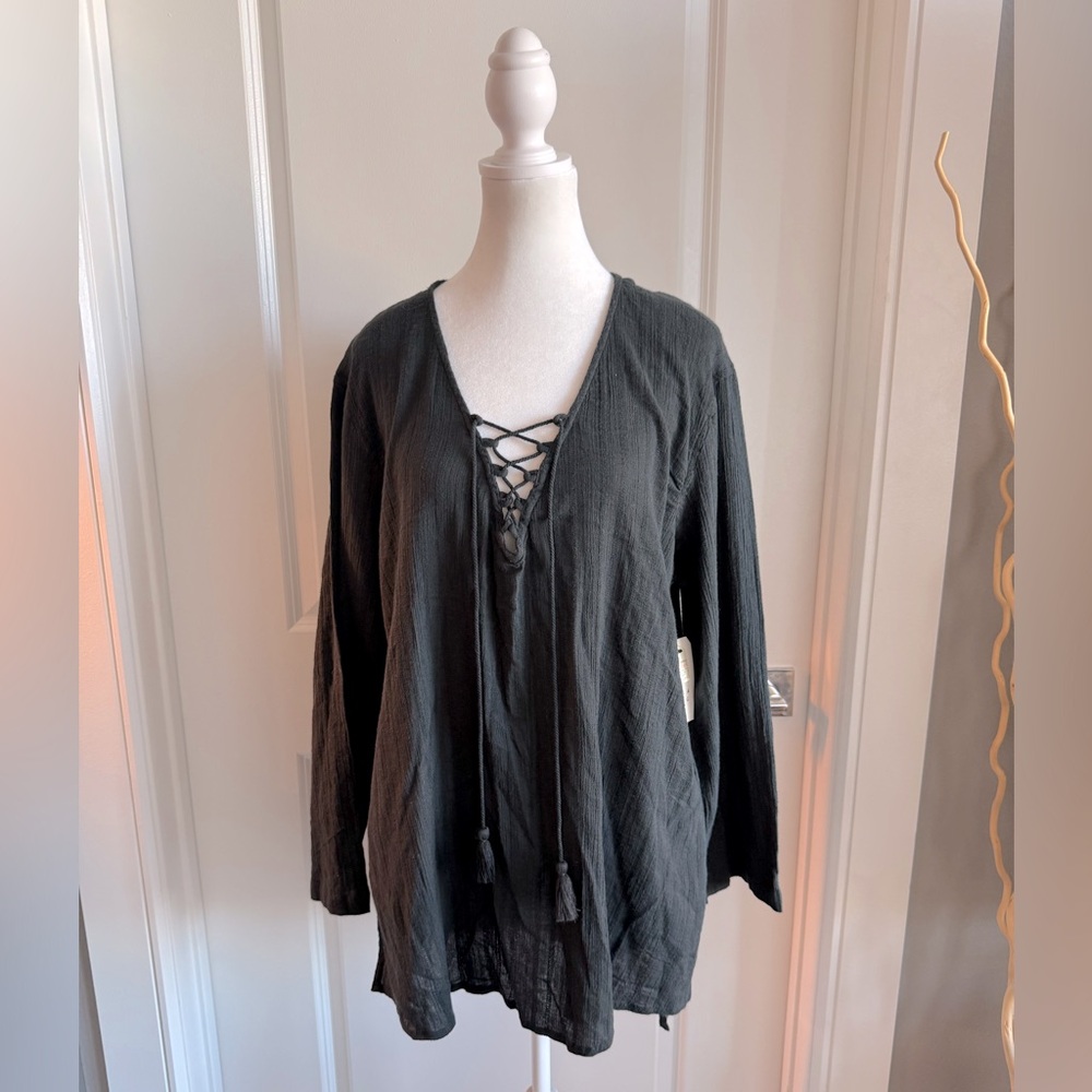 Billabong Blue Skies Mini Beach Long Sleeve Cover-Up Black Dress Size Medium